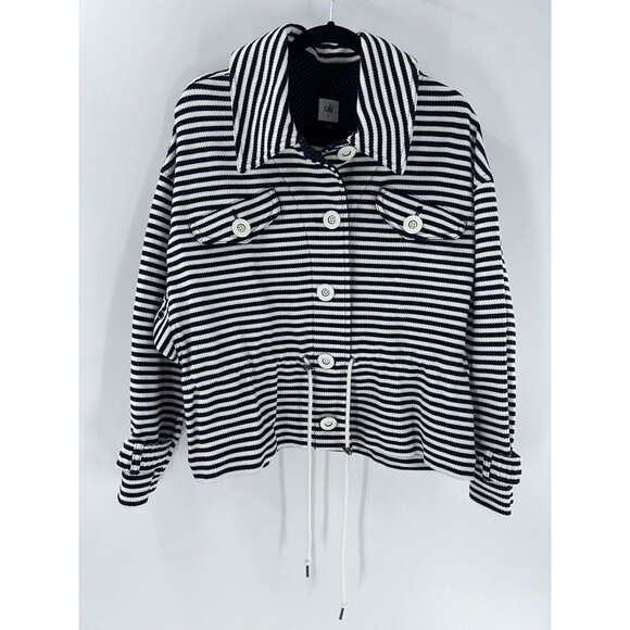 Women's Cabi Harbor Nautical Jacket in Navy Blue and White Stripes Size L - Picture 2 of 12